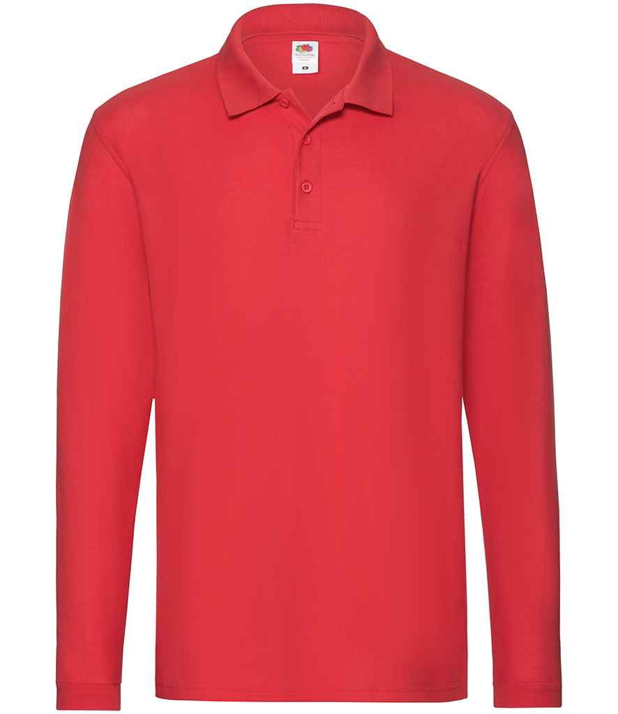 Fruit of the Loom Premium Long Sleeve Cotton Piqué Polo Shirt Red