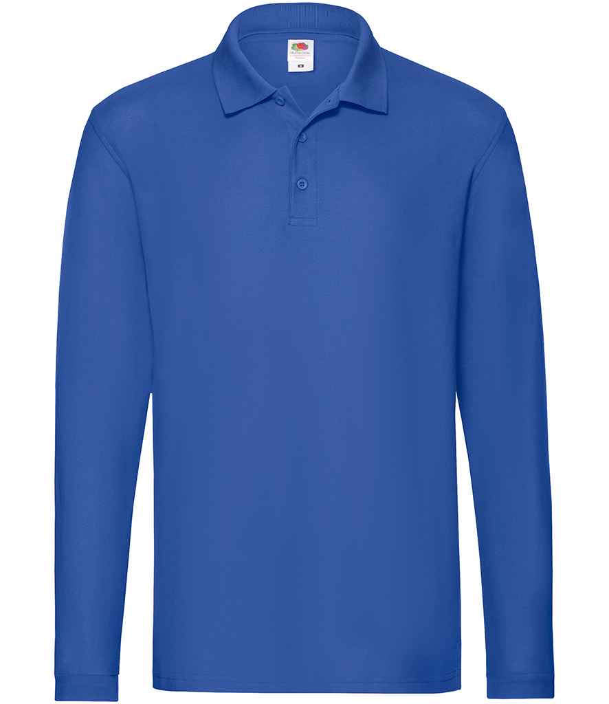 Fruit of the Loom Premium Long Sleeve Cotton Piqué Polo Shirt Royal Blue
