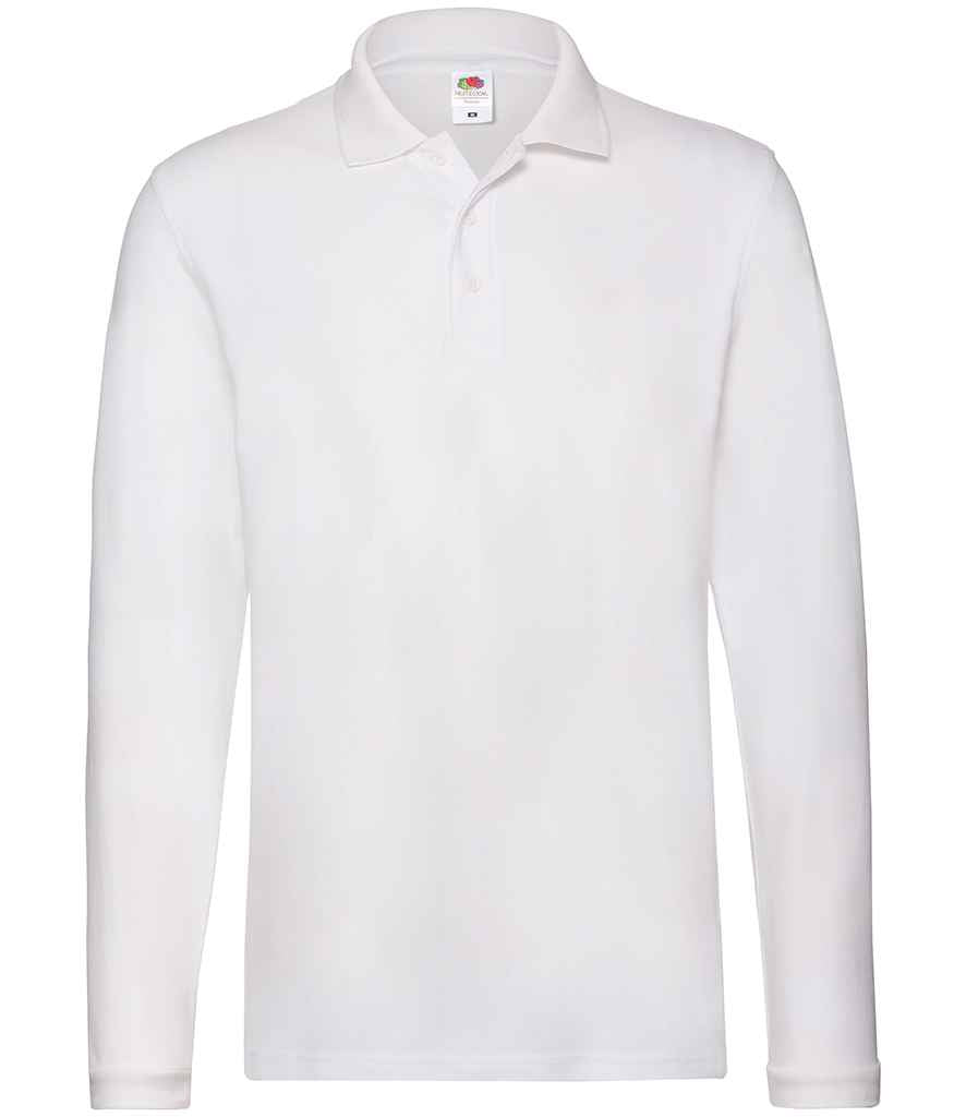 Fruit of the Loom Premium Long Sleeve Cotton Piqué Polo Shirt White