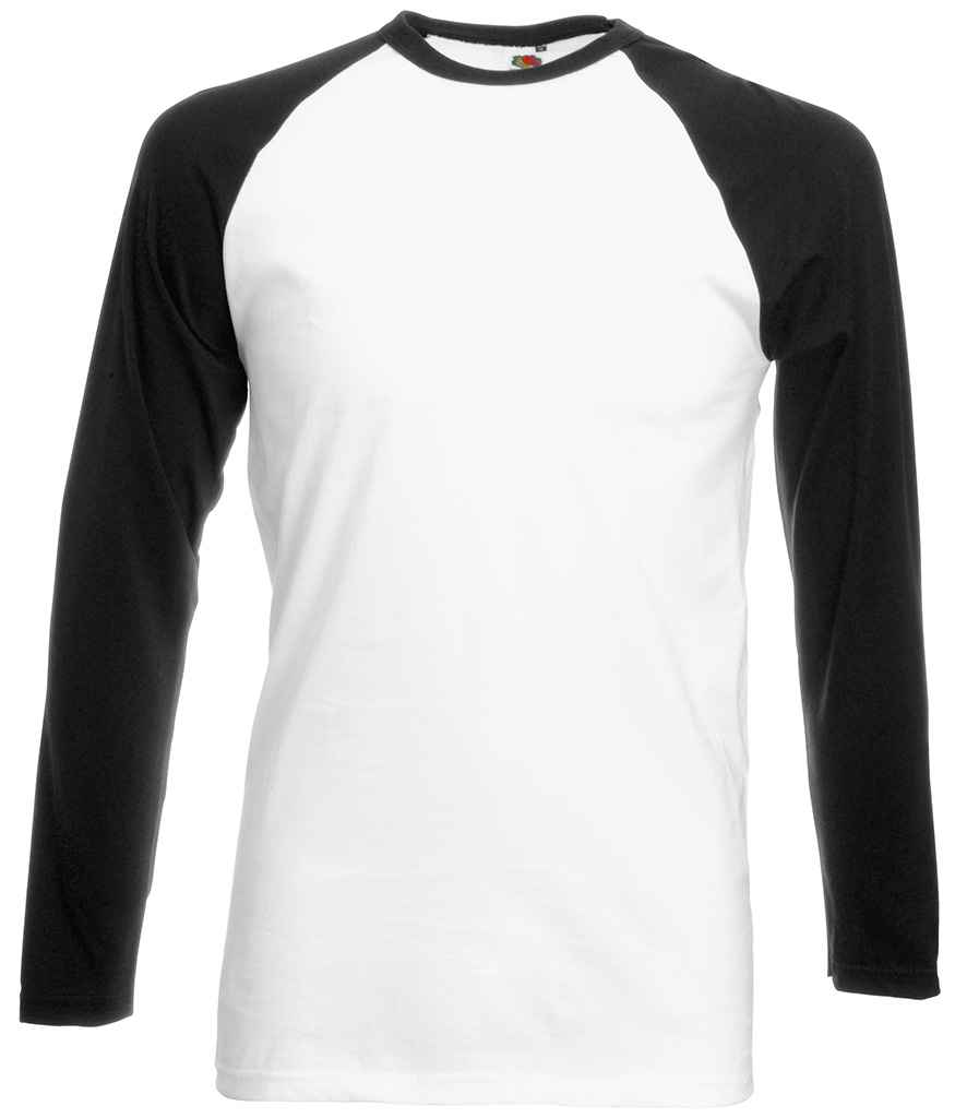 Fruit of the Loom Contrast Long Sleeve Baseball T-Shirt White/Black
