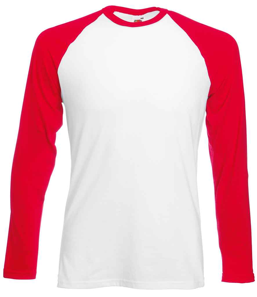 Fruit of the Loom Contrast Long Sleeve Baseball T-Shirt White/Red