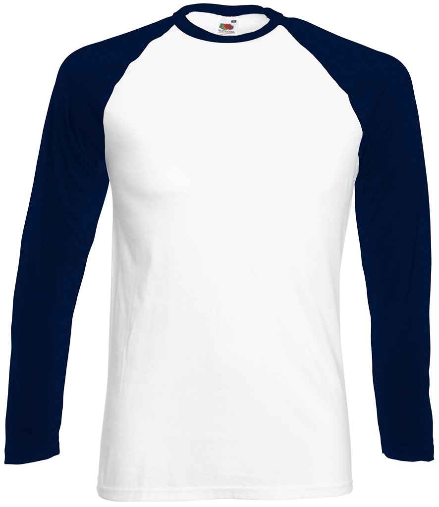 Fruit of the Loom Contrast Long Sleeve Baseball T-Shirt White/Deep Navy