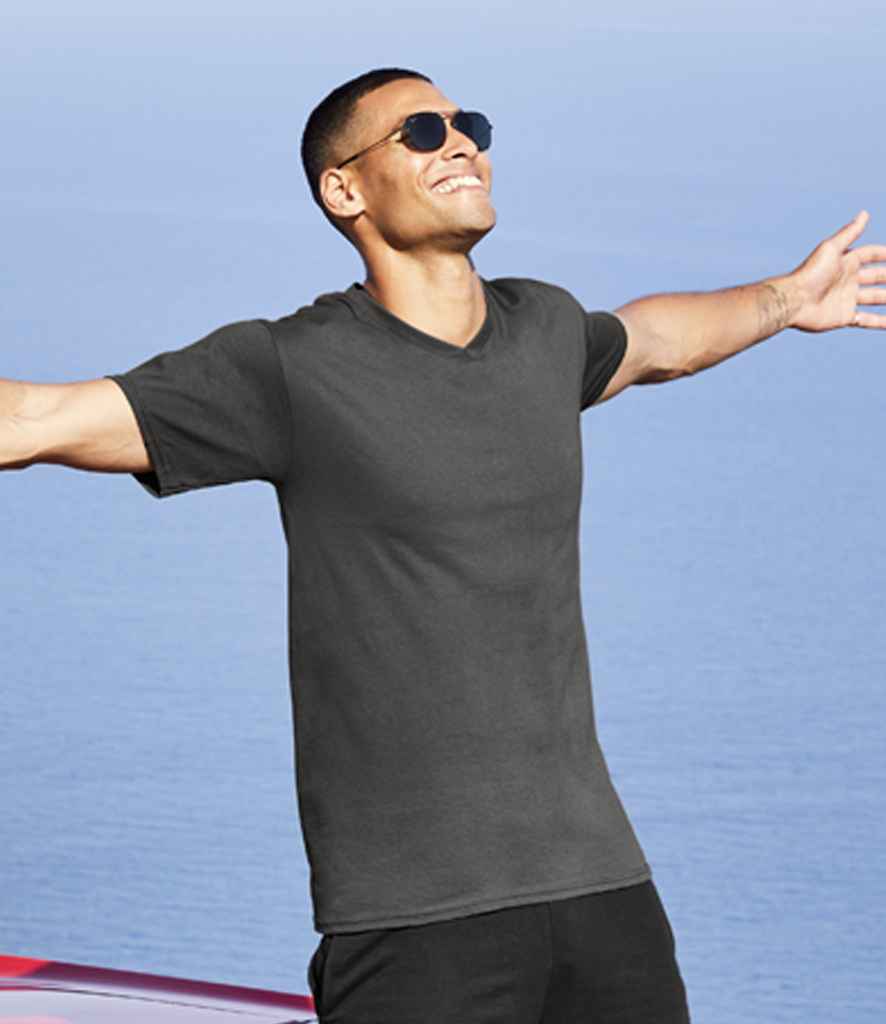 Fruit of the Loom V Neck Value T-Shirt | Dark Heather - Lancashire Teamwear