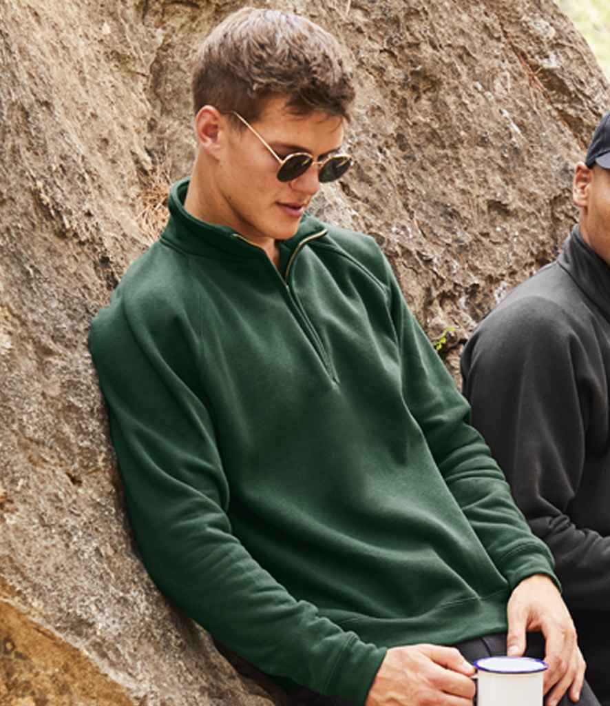 Fruit of the Loom Premium Zip Neck Sweatshirt | Bottle Green - Lancashire Teamwear