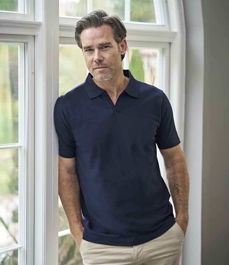 Tee Jays Luxury Stretch V Neck Polo Shirt | Navy - Lancashire Teamwear