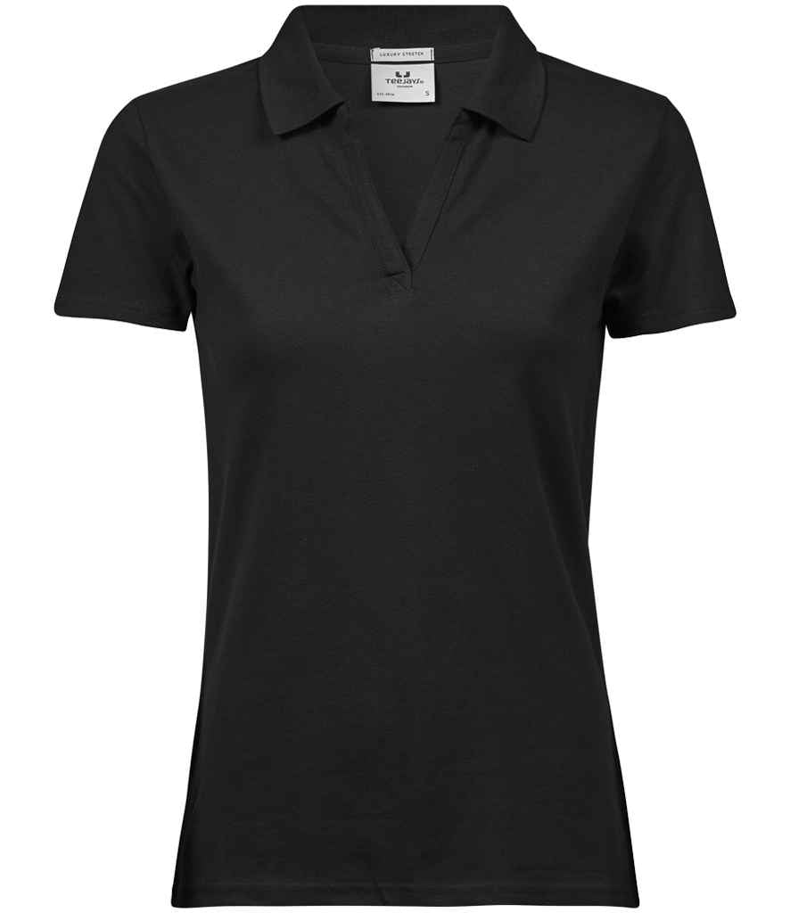 Tee Jays Ladies Luxury Stretch V Neck Polo Shirt Black