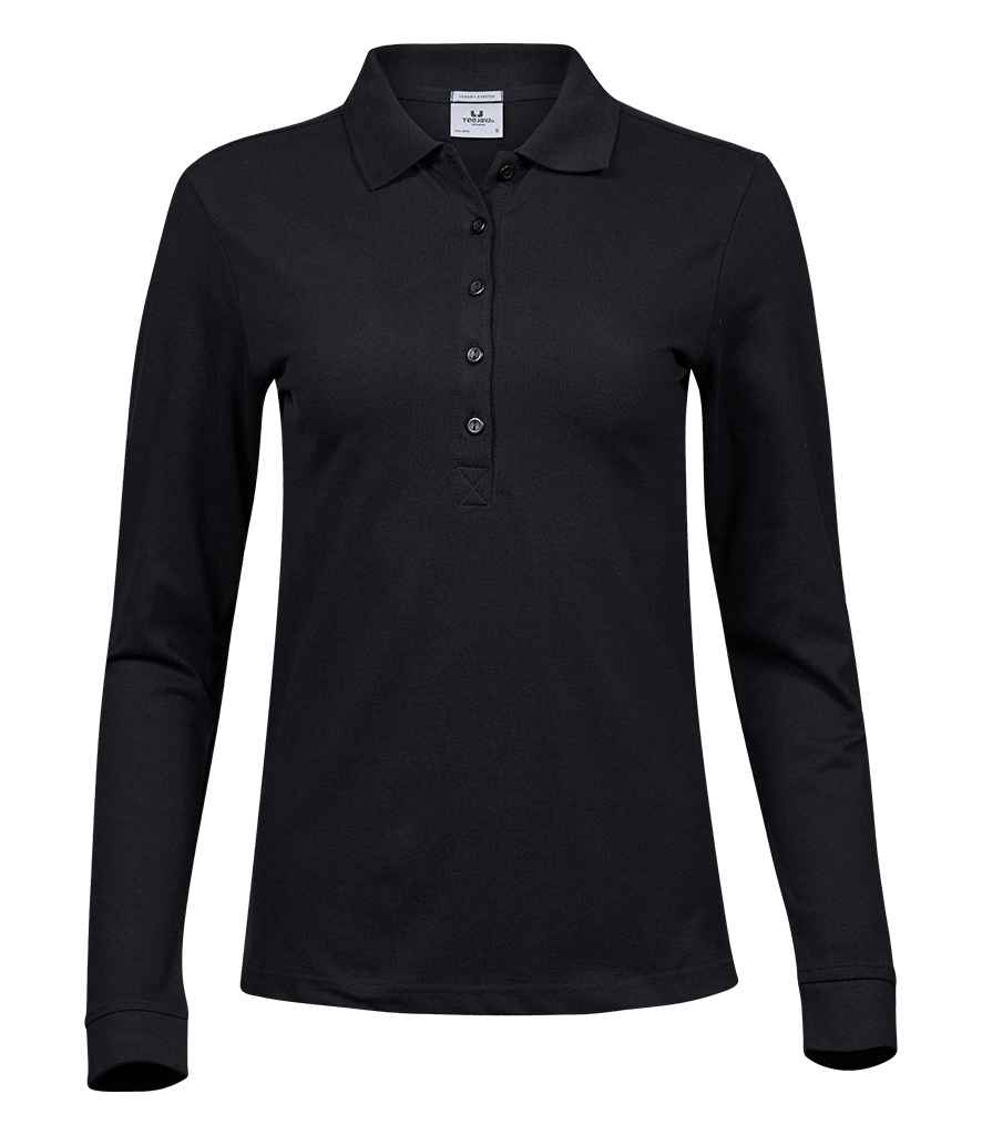 Tee Jays Ladies Luxury Stretch Long Sleeve Polo Shirt | Black - Lancashire Teamwear