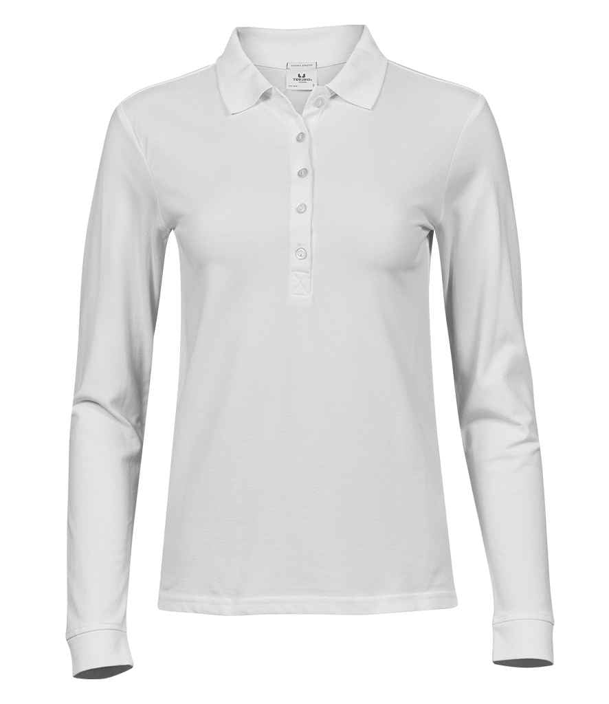 Tee Jays Ladies Luxury Stretch Long Sleeve Polo Shirt | White - Lancashire Teamwear