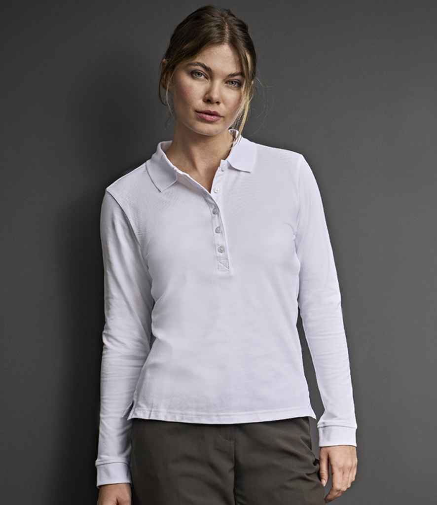 Tee Jays Ladies Luxury Stretch Long Sleeve Polo Shirt | White - Lancashire Teamwear