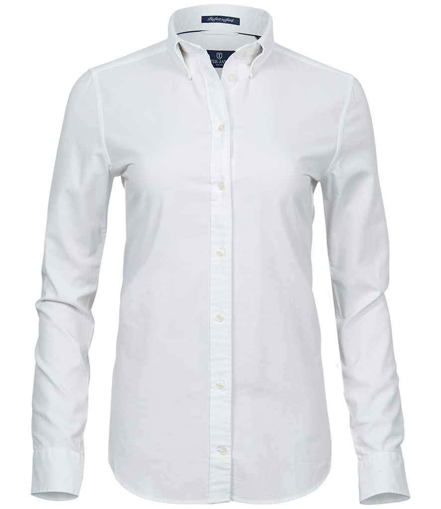 Tee Jays Ladies Perfect Long Sleeve Oxford Shirt | White - Lancashire Teamwear