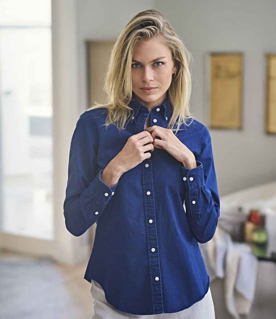 Tee Jays Ladies Long Sleeve Casual Twill Shirt | Indigo - Lancashire Teamwear