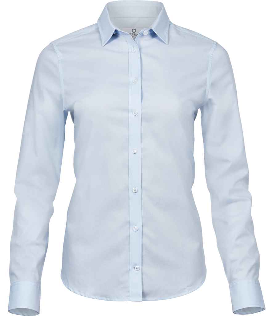 Tee Jays Ladies Stretch Luxury Long Sleeve Poplin Shirt | Light Blue - Lancashire Teamwear