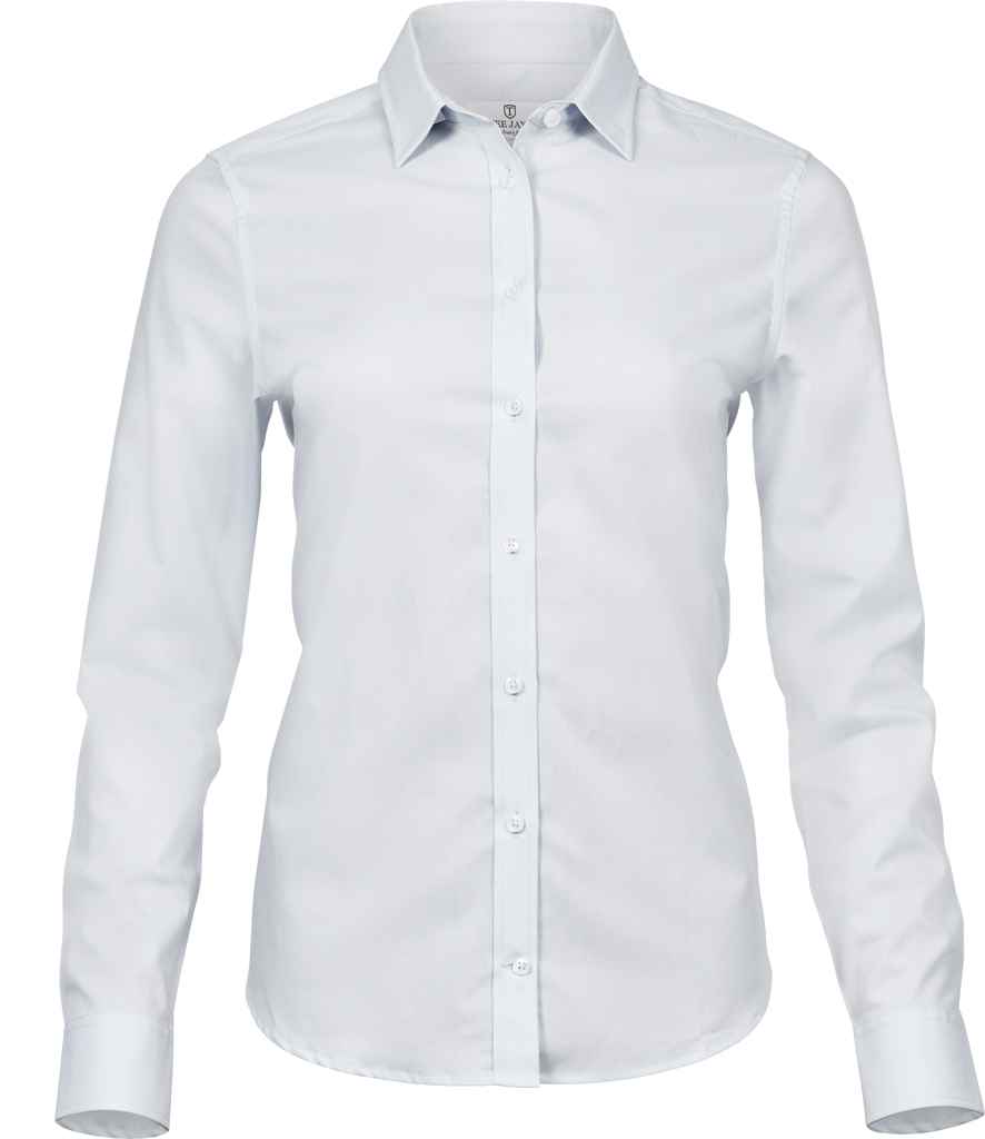 Tee Jays Ladies Stretch Luxury Long Sleeve Poplin Shirt | White - Lancashire Teamwear