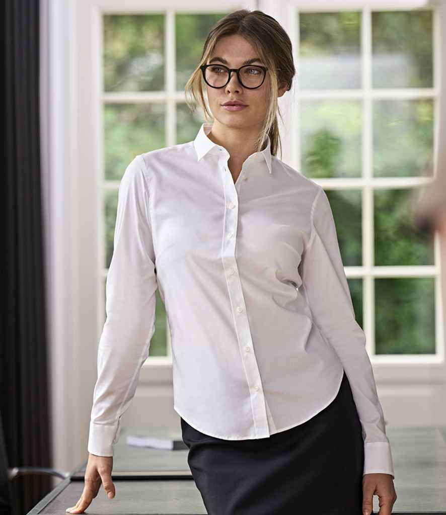 Tee Jays Ladies Stretch Luxury Long Sleeve Poplin Shirt | White - Lancashire Teamwear