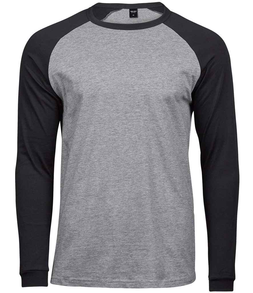 Tee Jays Long Sleeve Baseball T-Shirt | Heather Grey/Black - Lancashire Teamwear