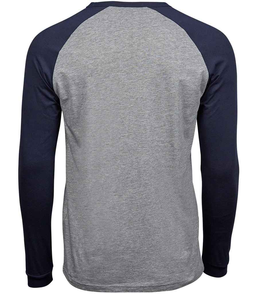 Tee Jays Long Sleeve Baseball T-Shirt | Heather Grey/Navy - Lancashire Teamwear