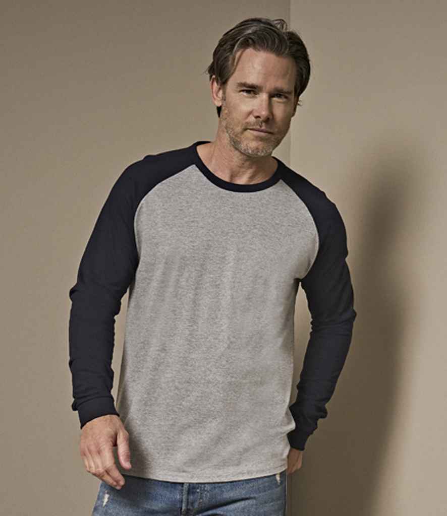 Tee Jays Long Sleeve Baseball T-Shirt | Heather Grey/Navy - Lancashire Teamwear