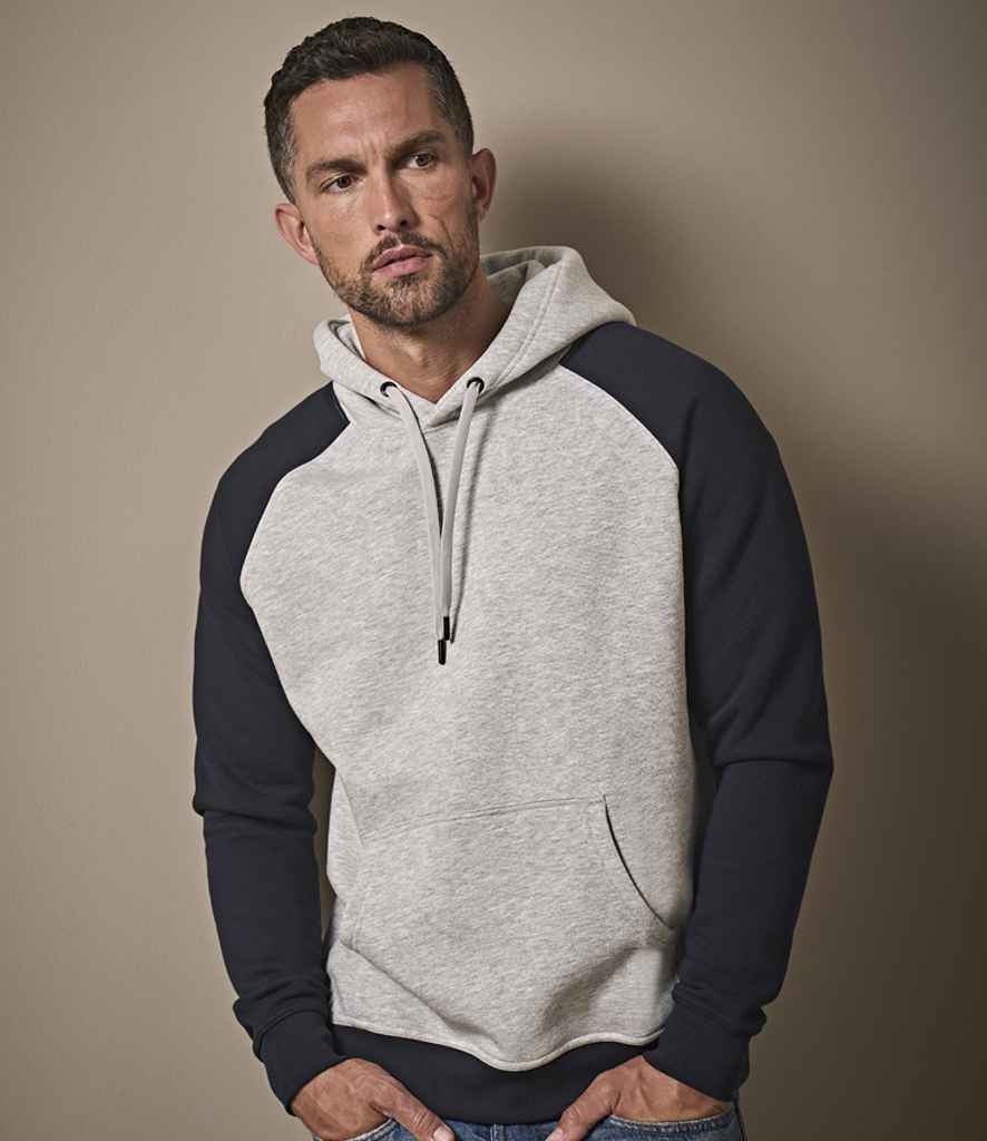Tee Jays Two Tone Raglan Hooded Sweatshirt | Heather Grey/Navy - Lancashire Teamwear