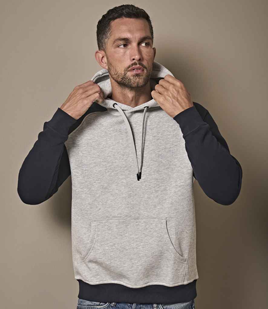 Tee Jays Two Tone Raglan Hooded Sweatshirt | Heather Grey/Navy - Lancashire Teamwear