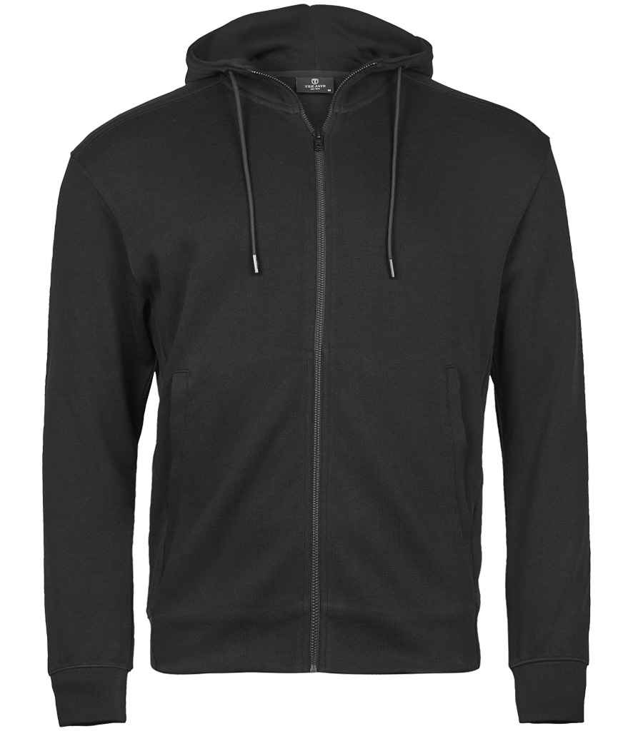 Tee Jays Ribbed Interlock Full Zip Hooded Sweatshirt | Black - Lancashire Teamwear