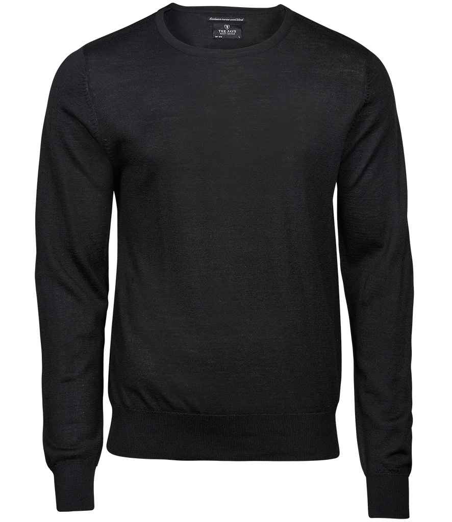 Tee Jays Merino Blend Crew Neck Sweater | Black Jumper - Lancashire Teamwear