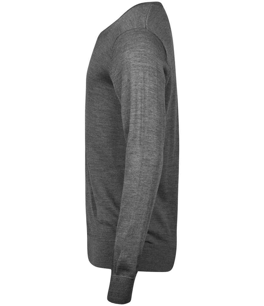 Tee Jays Merino Blend V Neck Sweater | Grey Melange Jumper - Lancashire Teamwear