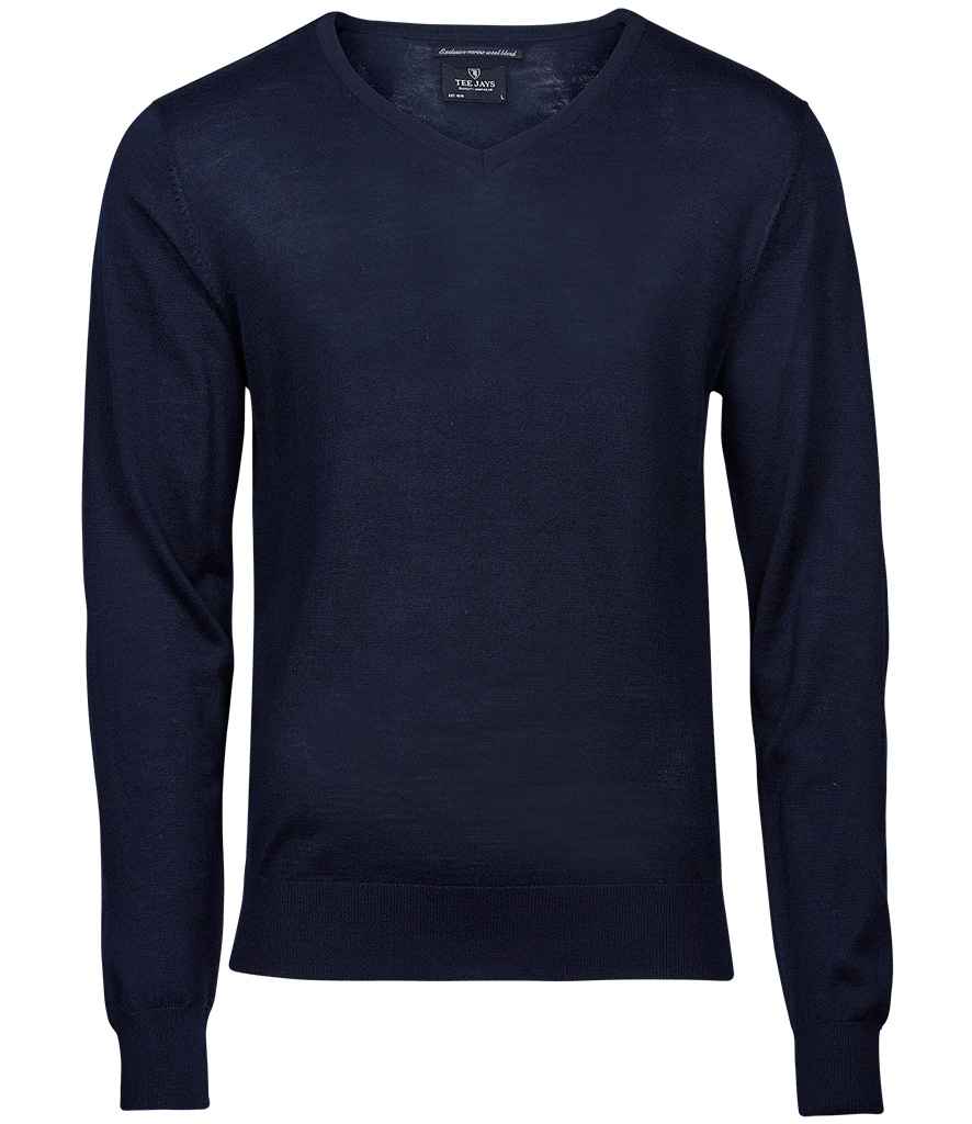 Tee Jays Merino Blend V Neck Sweater | Navy Jumper - Lancashire Teamwear