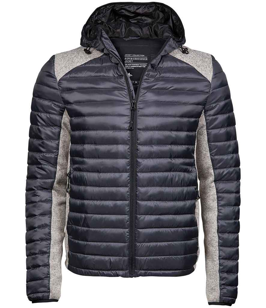Tee Jays Crossover Hooded Padded Outdoor Jacket | Space Grey/Grey Melange - Lancashire Teamwear