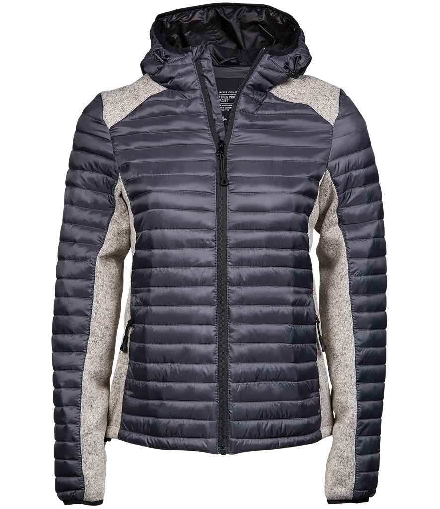 Tee Jays Ladies Crossover Hooded Padded Outdoor Jacket | Space Grey/Grey Melange - Lancashire Teamwear