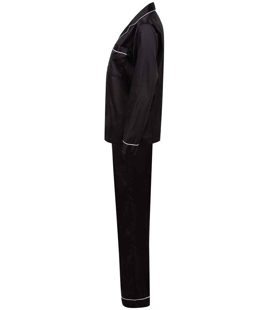 Towel City Ladies Satin Long PJ's | Black Pyjamas - Lancashire Teamwear