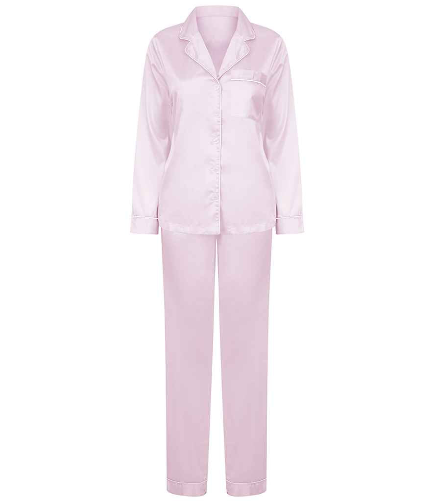 Towel City Ladies Satin Long PJ's Light Pink