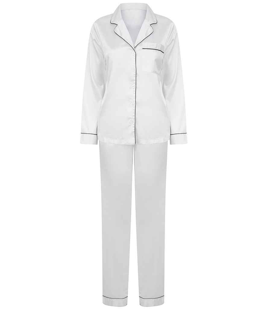 Towel City Ladies Satin Long PJ's White
