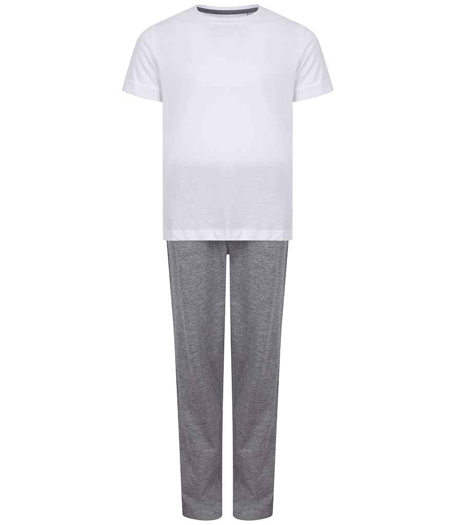 Towel City Kids Long PJ's White/Heather Grey