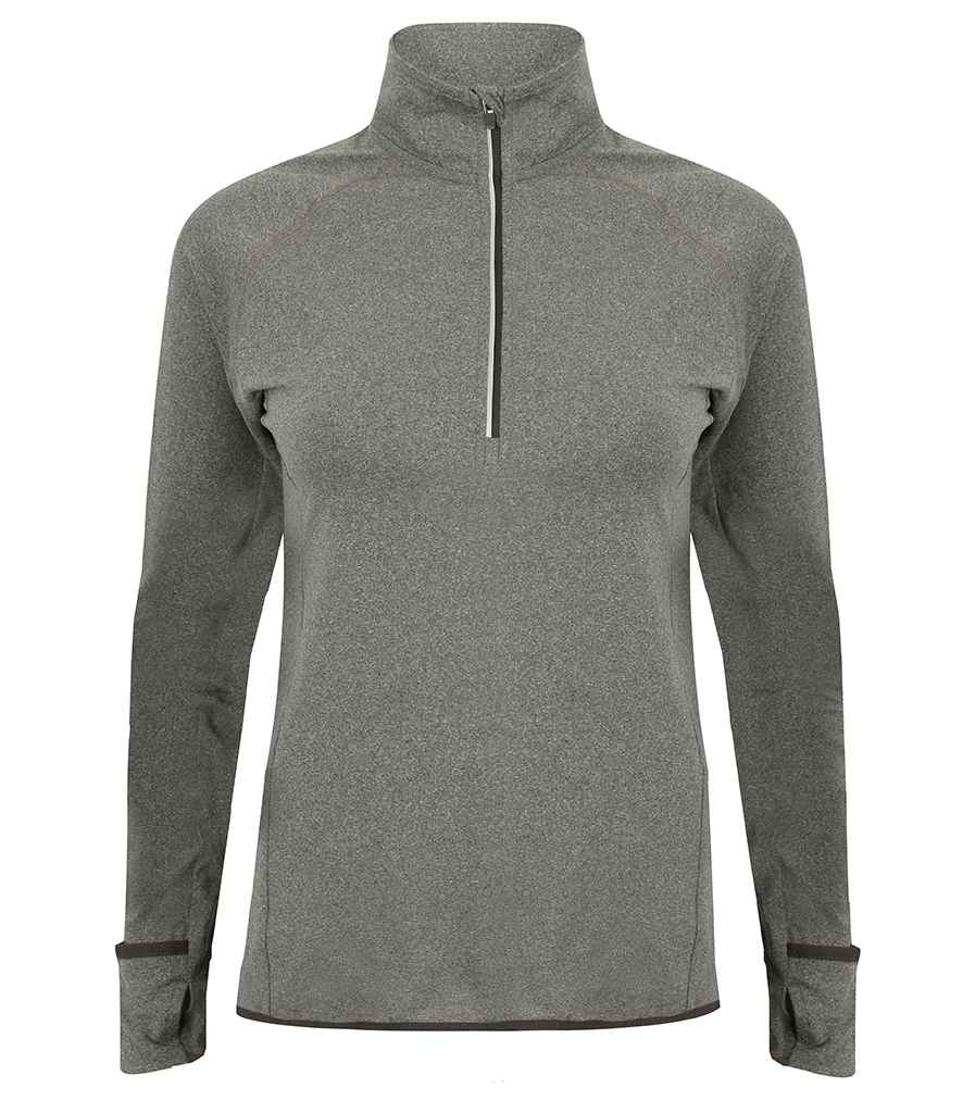 Tombo Ladies Long Sleeve Zip Neck Performance Top Grey Marl