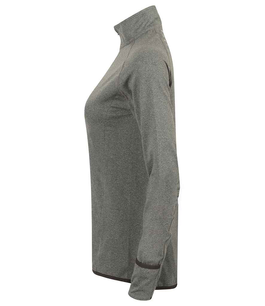 Tombo Ladies Long Sleeve Zip Neck Performance Top | Grey Marl Sweatshirt - Lancashire Teamwear