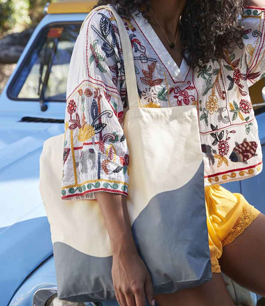 Westford Mill Organic Cotton Wave Print Maxi Tote Bag | Natural/Blue Grey - Lancashire Teamwear