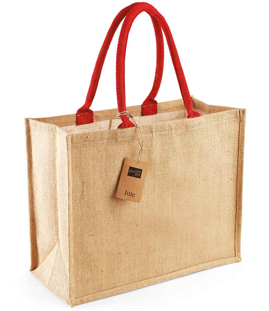 Westford Mill Jute Classic Shopper | Natural/Bright Red Bag - Lancashire Teamwear