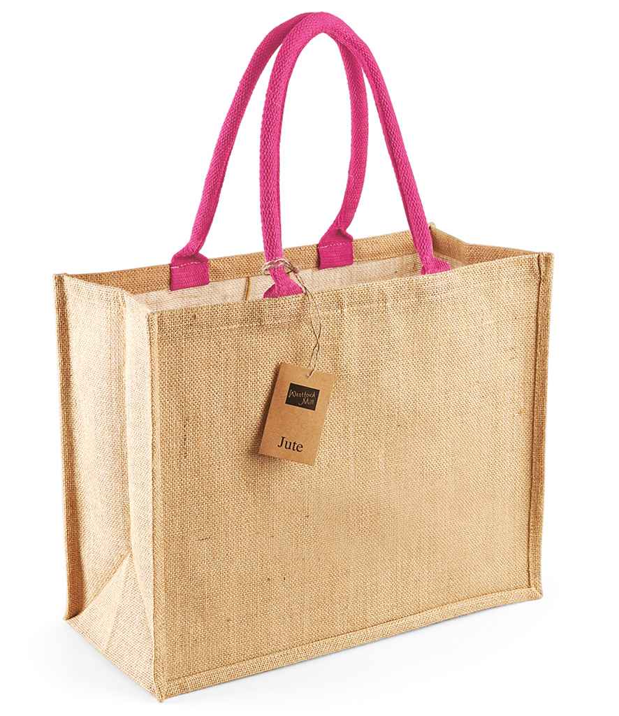 Westford Mill Jute Classic Shopper | Natural/Fuchsia Bag - Lancashire Teamwear