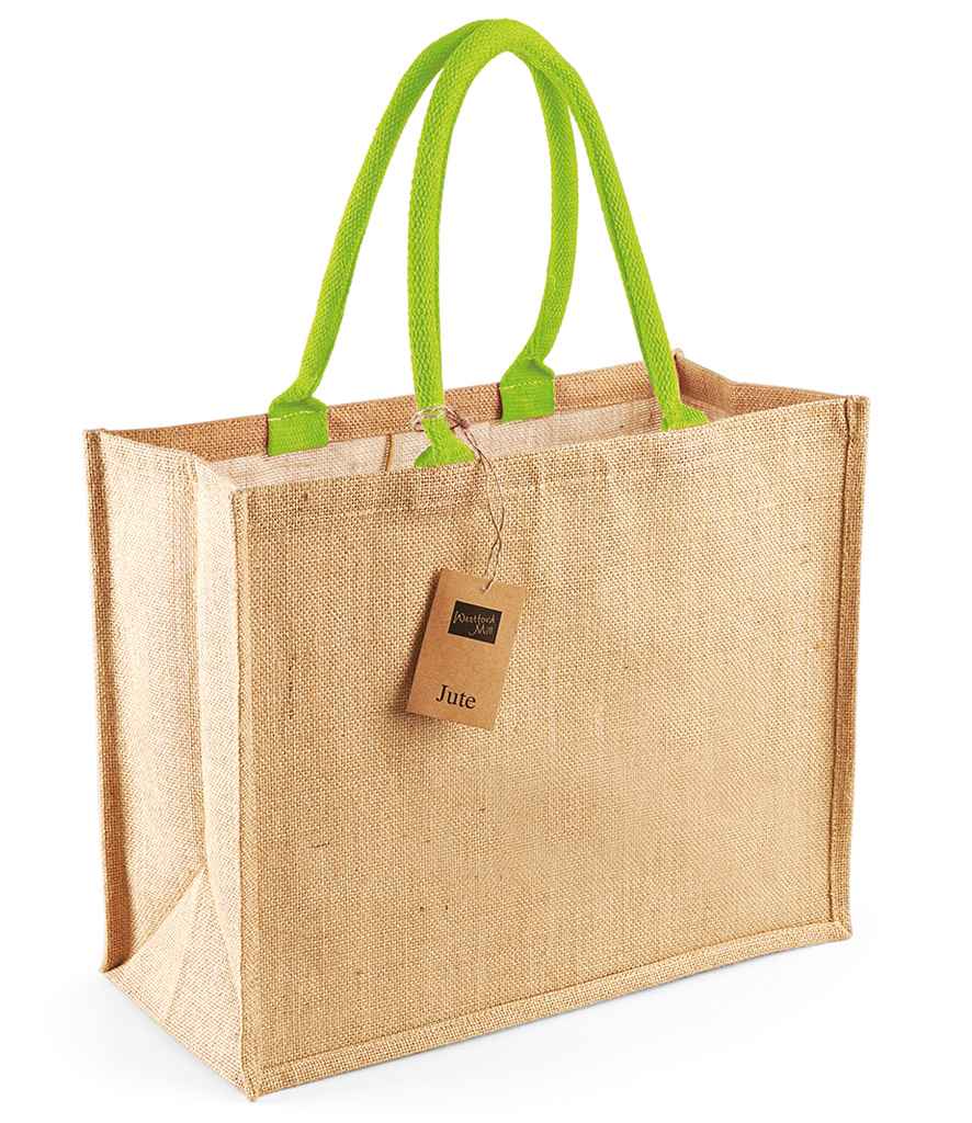 Westford Mill Jute Classic Shopper | Natural/lime Bag - Lancashire Teamwear
