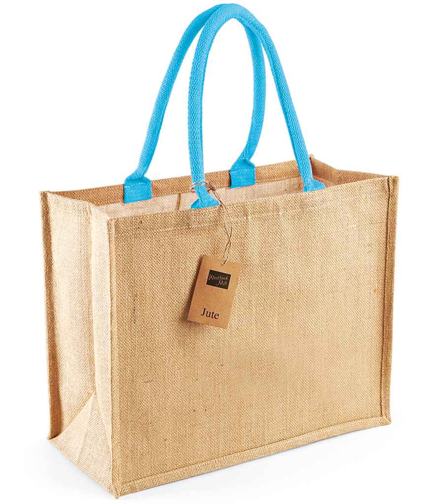 Westford Mill Jute Classic Shopper | Natural/Surf Blue Bag - Lancashire Teamwear