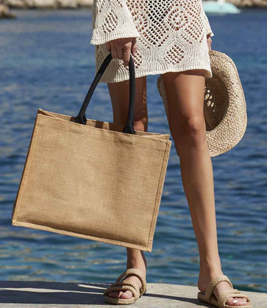 Westford Mill Jute Classic Shopper | Natural/Black Bag - Lancashire Teamwear