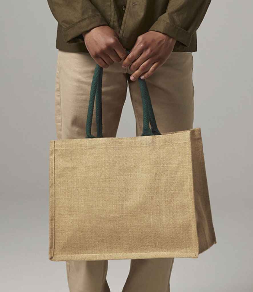 Westford Mill Jute Classic Shopper | Natural/Forest Green Bag - Lancashire Teamwear