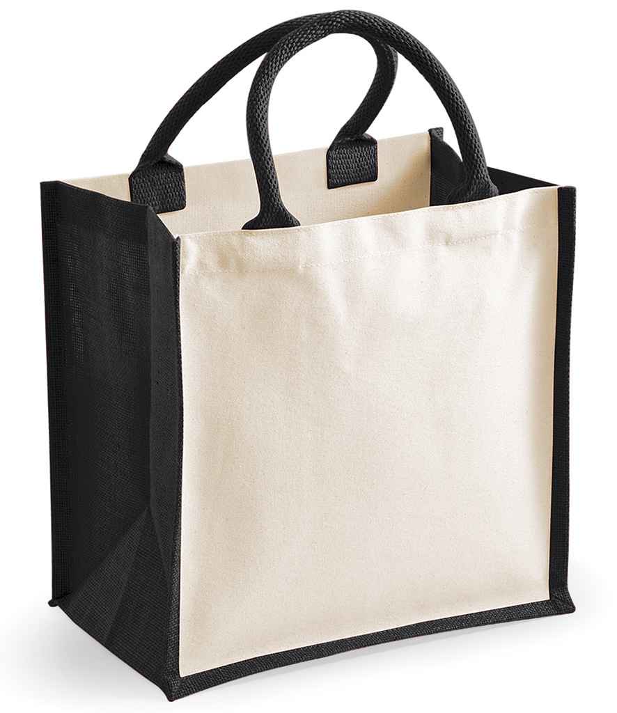 Westford Mill Printers Midi Jute Tote Bag | Black - Lancashire Teamwear