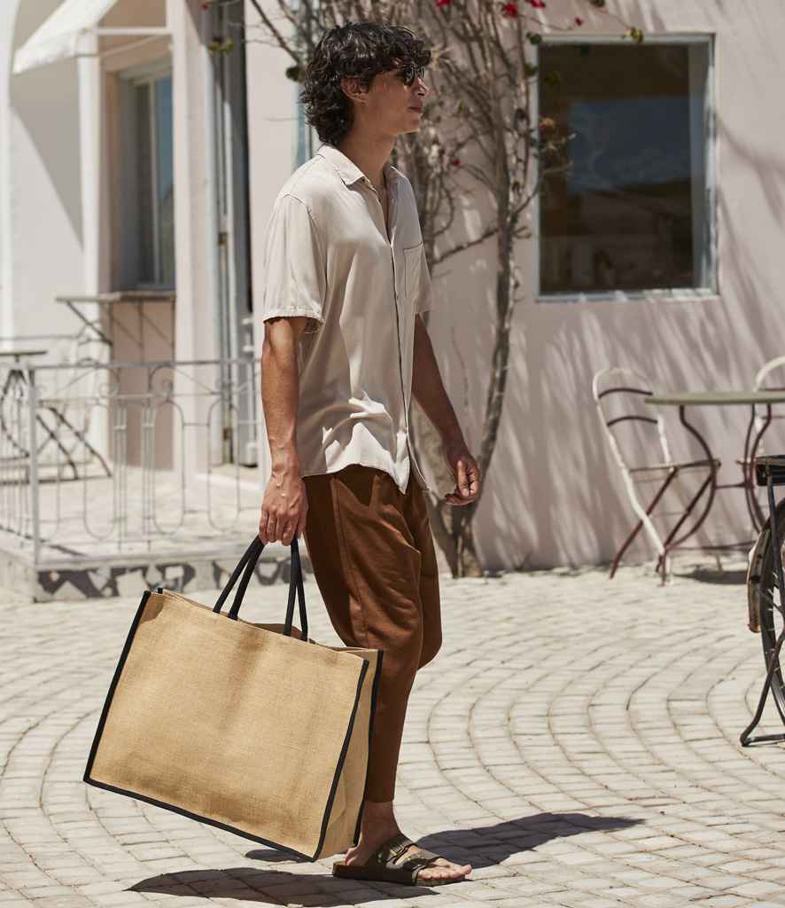 Westford Mill Natural Starched Jute Market Shopper | Natural/Black Bag - Lancashire Teamwear