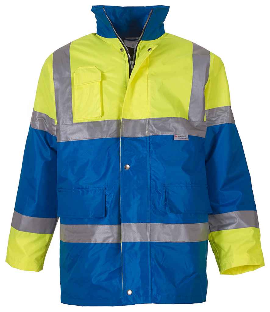 Yoko Hi-Vis Contrast Jacket | Yellow/Royal Blue - Lancashire Teamwear