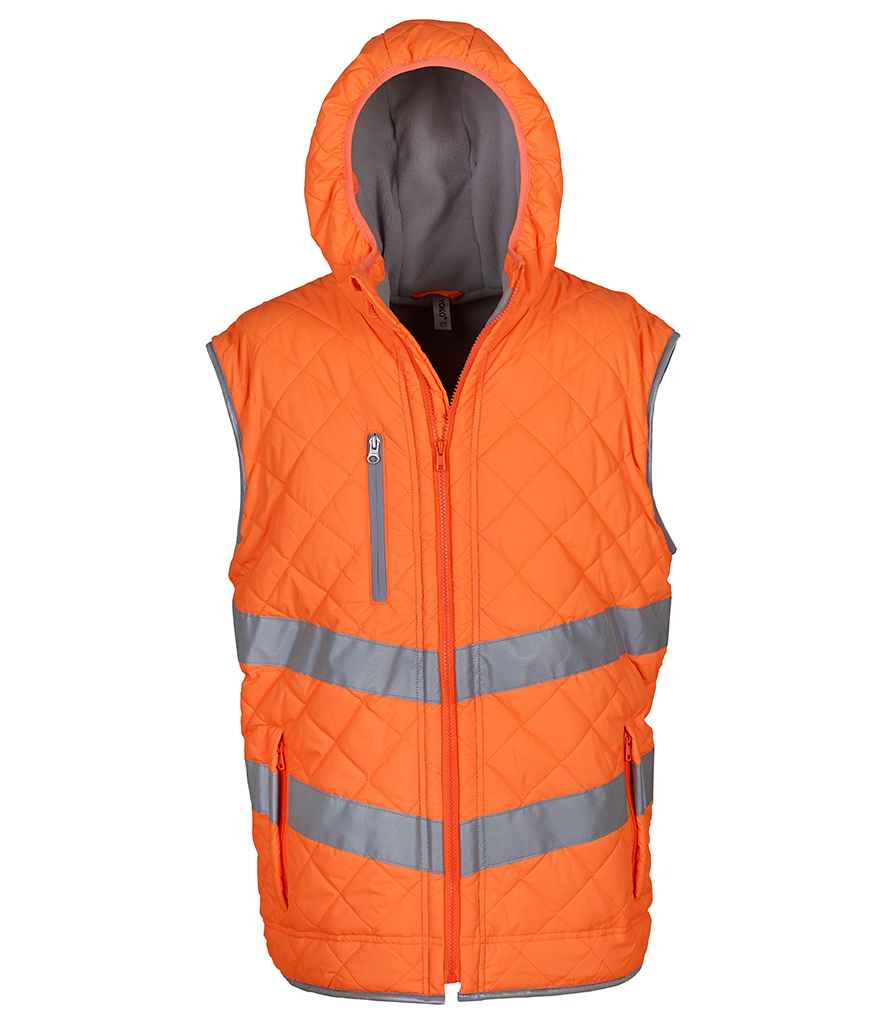 Yoko Hi-Vis Kensington Hooded Gilet | Orange - Lancashire Teamwear