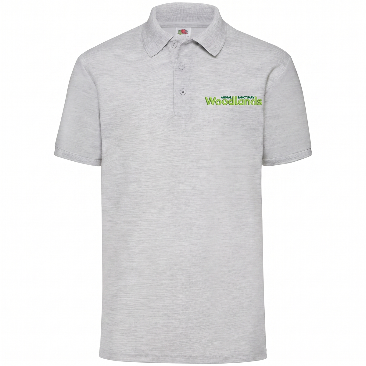 Woodlands Animal Sanctuary Volunteer Polo Shirt in Heather Grey with embroidered left chest logo