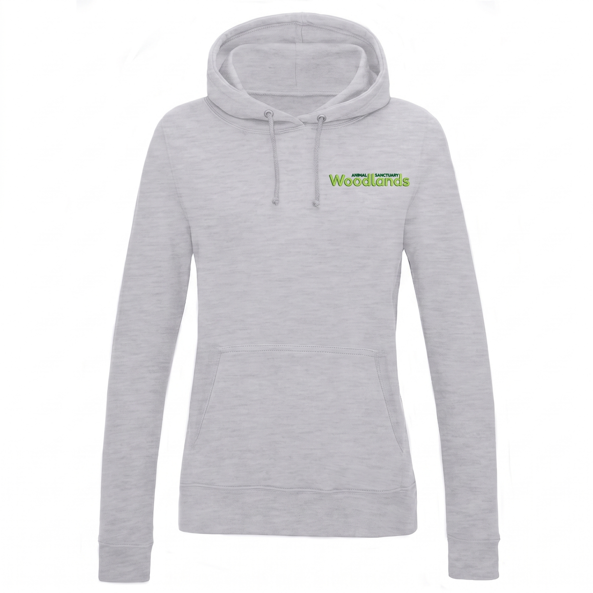 Woodlands Animal Sanctuary Volunteer Ladies Fitted Hoodie in Heather Grey with embroidered left chest logo