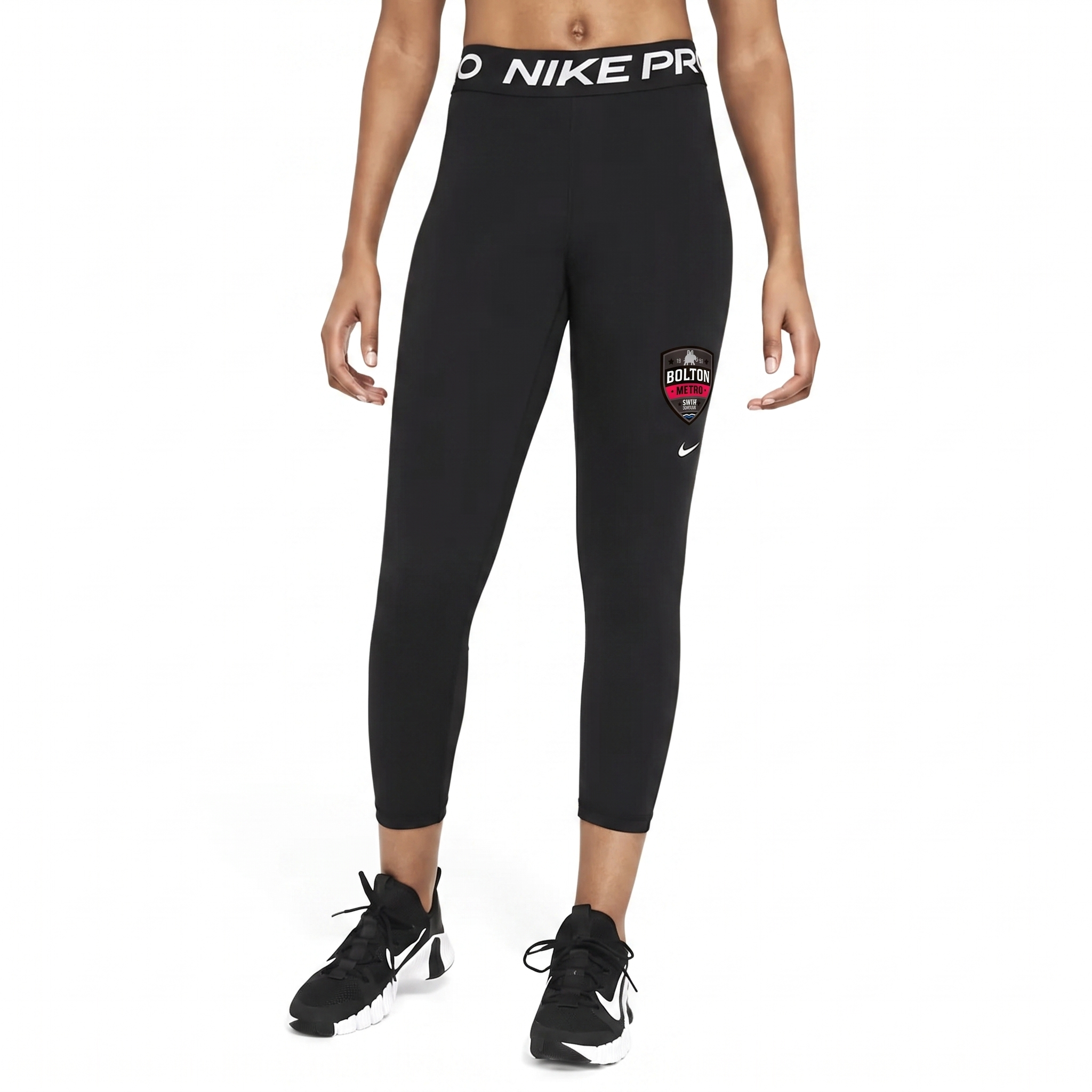 Bolton Metro Nike Pro Mid-Rise Crop Mesh Panel Leggings in Black
