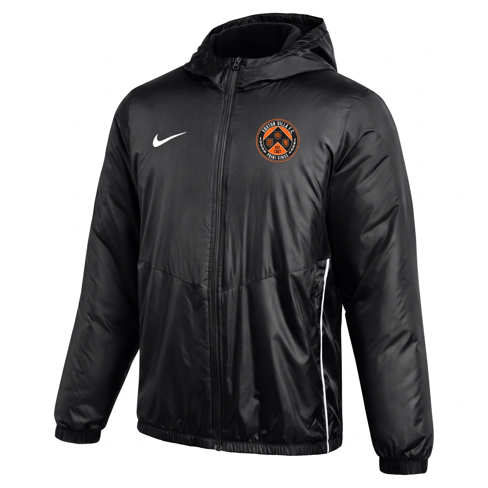 Euxton Villa FC Nike Park 26 Fall Jacket in Black (AI-generated product photo with embroidered club badge composite - zoom in and check crest lettering before publishing)